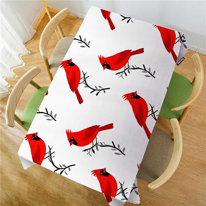 Swono Cardinal Bird Table Cover Red Birds On Branches 52x70 Inch Tablecloth Table Cloth for Rectangle Tables Buffet Parties Coffee BBQ and Dinning Tablecloth