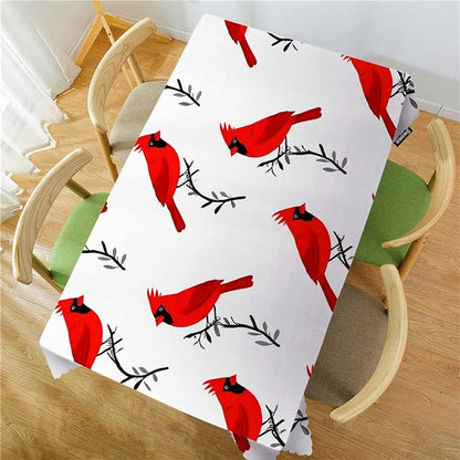 Swono Cardinal Bird Table Cover Red Birds On Branches 52x70 Inch Tablecloth Table Cloth for Rectangle Tables Buffet Parties Coffee BBQ and Dinning Tablecloth