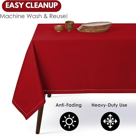 Rectangle 60"x84" Table Cloth 100% Cotton Table Cover Decorative Washable Tablecloths Cover for Gifts, Kitchen, Dining, BBQ, Buffet & Camping - Red