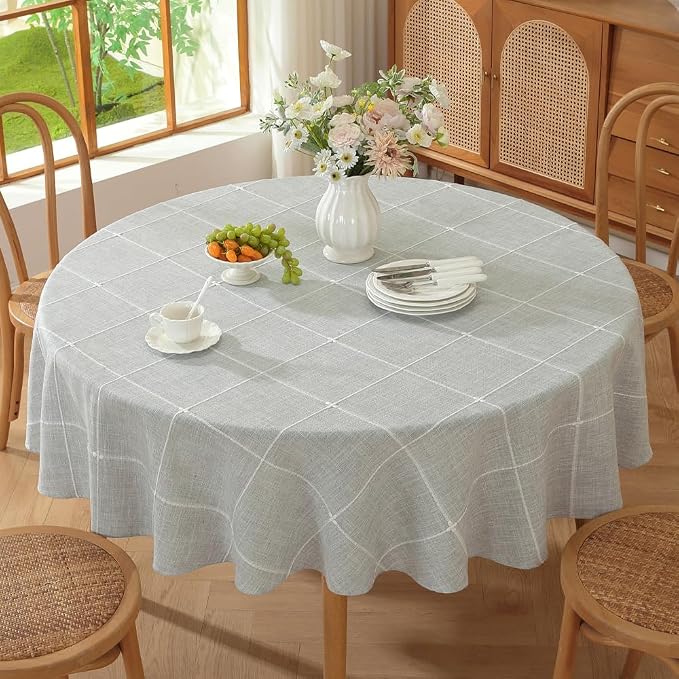 TruDelve Round Tablecloth 60 Inch Grey Fabric Farmhouse Cloth Tablecloths Circle Outdoor Picnic Table Cloth Round Cover (Grey,60",Round)