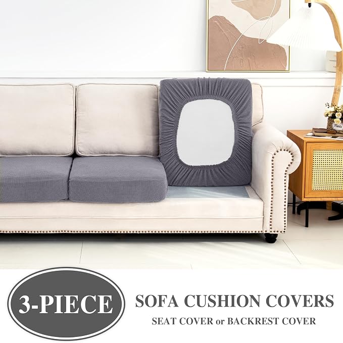 LA MEACK Couch Cushion Covers Seat Cushion Cover Stretch Couch Cover Separate Sectional Sofa Slipcovers Furniture Protector(3 Pieces for Seat or Sofa Backrest, Light Grey)