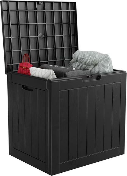 ROJIK Outdoor Storage Housing Deck Box-Waterproof Patio Furniture,Garden Tools,Cushions,Pool Accessories Storage Waterproof Resin Box with Capacity (31 Gal & Black)