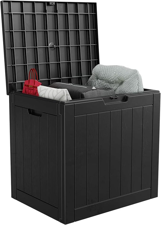 ROJIK Outdoor Storage Housing Deck Box-Waterproof Patio Furniture,Garden Tools,Cushions,Pool Accessories Storage Waterproof Resin Box with Capacity (31 Gal & Black)