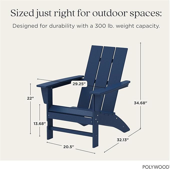 POLYWOOD Modern Adirondack Chair – All-Weather Outdoor Lawn Adirondack Chairs – HDPE, Fade-Resistant & Durable Outdoor Furniture – For Patio, Deck & Fire Pit Chairs – Navy