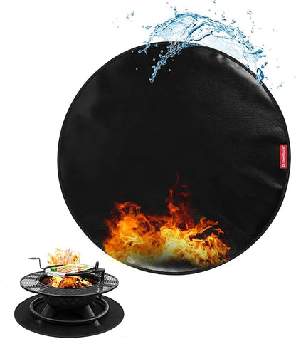 SheeChung Under Grill Mat for Outdoor Grill,Double-Sided Fireproof Oilproof Large Grill Mats,Slip/Heat Resistant Fire Pit Mat,BBQ Grill Accessories,Outdoor Fireplace Mats for Deck Patio Lawn-Round 52"