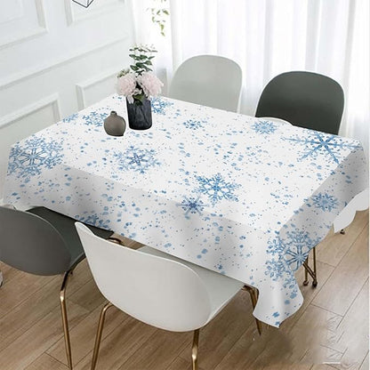 Snowflakes Decorative Rectangle Tablecloth Winter Blue Snow Splash Crystal Elegant Ice Spot Polyester Table Cloths Kitchen Table Cover for Dining BBQ Picnic Coffee Table 60 x 84 Inch 6-8 Seats