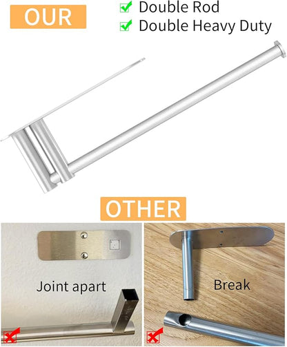 STWWO Under Cabinet Paper Towel Holder, Self Adhesive Paper Towel Rack | Brushed Nickel, Under Counter Under Sink Paper Towel Holder, Self-Adhesive or Wall Mounted, Fits Kitchens Bathrooms & RV