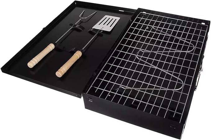 Barbecue Grill Portable Outdoor BBQ Grill Patio Camping Picnic Barbecue Stove Outdoor Camping Cooking Charcoal Grill Barbecue Tools Easy To Use Clean (Color : Black Size : 44x27cm) (Black 44x27cm)