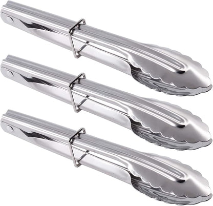 HINMAY Mini Stainless Steel Serving Tongs Small Tongs for Serving Food Cooking Salad Grilling (7-Inch 3 Pieces)