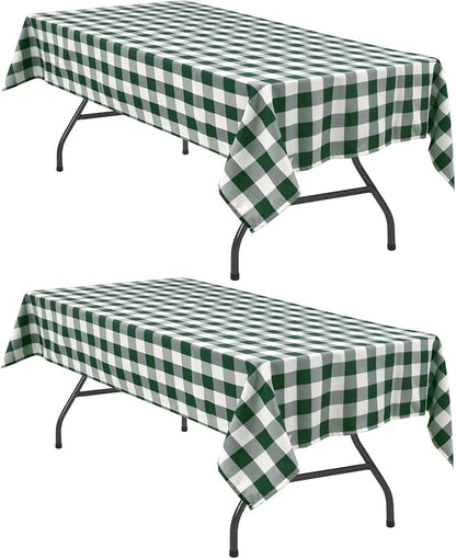 Hiasan Checkered Tablecloth Rectangle, 2 Pack，52 x 70 inch - Stain Resistant, Waterproof and Washable Table Cloth Gingham for Spring Party, Outdoor Picnic, Holiday Dinner, Forest Green and White