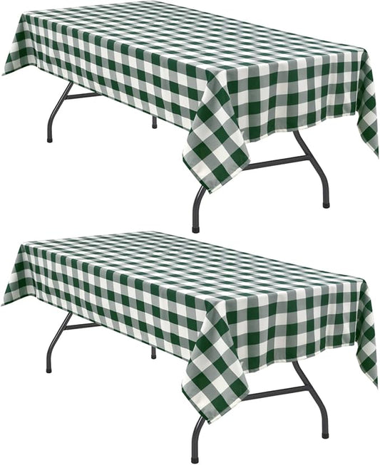 Hiasan Checkered Tablecloth Rectangle, 2 Pack，52 x 70 inch - Stain Resistant, Waterproof and Washable Table Cloth Gingham for Spring Party, Outdoor Picnic, Holiday Dinner, Forest Green and White