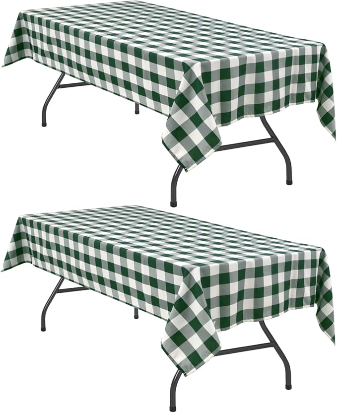 Hiasan Christmas Plaid Tablecloth Waterproof, 2 Pack, 60 x 120 inch - Checkered Table Cloth Rectangle for Holiday/Spring Party/Outdoor Picnic/Kitchen, Forest Green and White