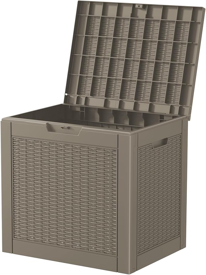 Vixzen 31 Gallon Deck Boxes Outdoor Waterproof, Lockable Outdoor Storage Bench for Patio Cushions, Garden Tools, Pool Supplies (Grey, 31 Gallon)