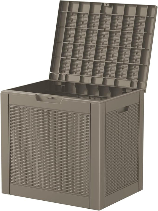 Vixzen 31 Gallon Deck Boxes Outdoor Waterproof, Lockable Outdoor Storage Bench for Patio Cushions, Garden Tools, Pool Supplies (Grey, 31 Gallon)