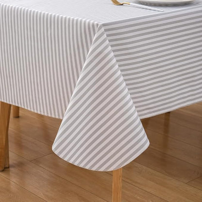 LIBERECOO Vinyl Tablecloth with Flannel Backing,Gery Stripe 60 x 84 Inch Rectangluar Tablecloths Stain-Resistant Waterproof Plastic Table Cover for Indoor/Outdoor