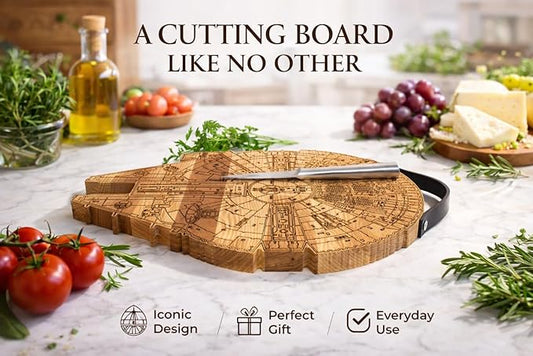Millenium Falcon Inspired Wooden Cutting Board, Wood Cutting Boards for Kitchen, Non Toxic Hardwood Cutting Board, Wooden Chopping Board, Charcuterie Cheese Serving Board, Sci Fi Gift