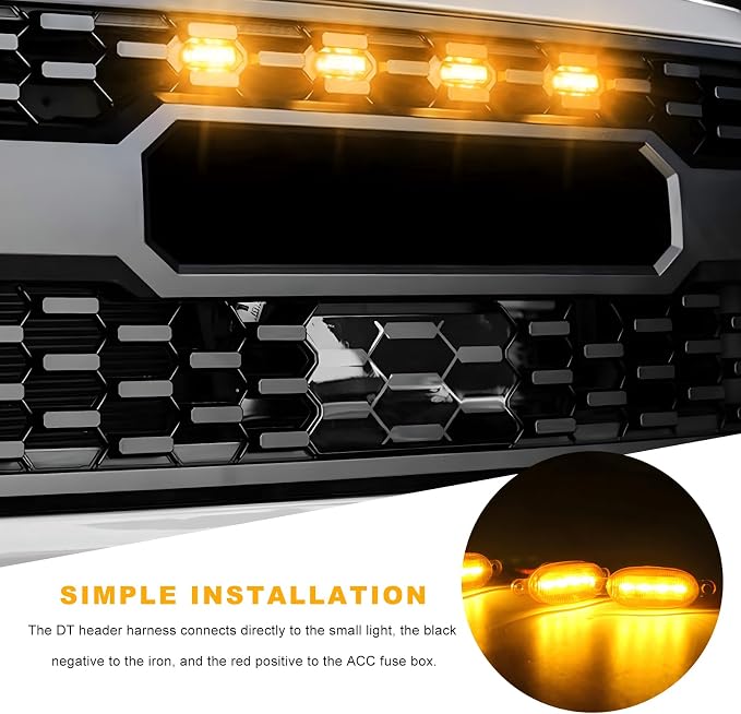 5 PCS Car LED Grille Lights, Waterproof Front Grille Running Lights with Wiring Harness, LED Grill Running Lamp Decorative Light for 2017-2019 F150 Raptor (Yellow & Yellow, 5 PCS)