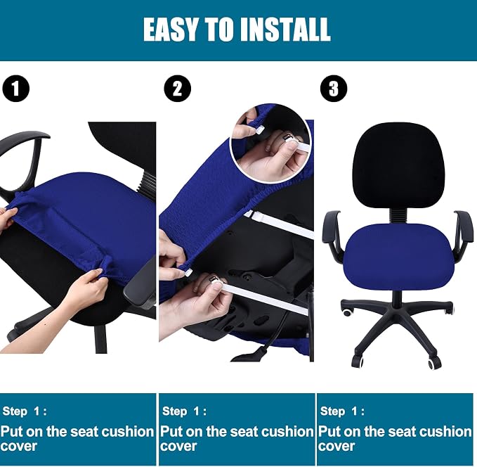 Smiry Office Computer Chair Seat Covers for Desk, Anti-dust Protector | Stretch Jacquard Removable Washable Desk Chair Seat Cushion Protectors, Royal Blue