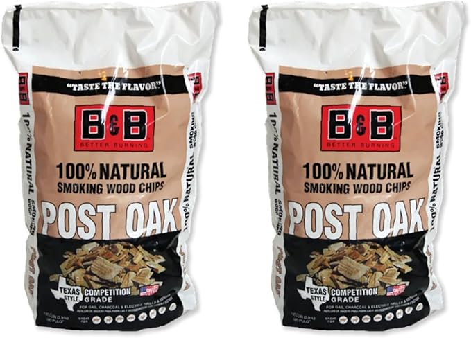 B&B Charcoal Smoking Chips 2-Pack – 180 cu in Bags of Premium Hardwood BBQ Smoking Chips – Perfect for Grilling, Smoking, and Adding Rich, Smoky Flavor to Meat, Fish, and Vegetables (2 Pack, Post Oak)