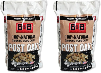 B&B Charcoal Smoking Chips 2-Pack – 180 cu in Bags of Premium Hardwood BBQ Smoking Chips – Perfect for Grilling, Smoking, and Adding Rich, Smoky Flavor to Meat, Fish, and Vegetables (2 Pack, Post Oak)