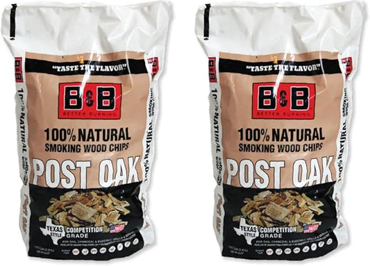 B&B Charcoal Smoking Chips 2-Pack – 180 cu in Bags of Premium Hardwood BBQ Smoking Chips – Perfect for Grilling, Smoking, and Adding Rich, Smoky Flavor to Meat, Fish, and Vegetables (2 Pack, Post Oak)