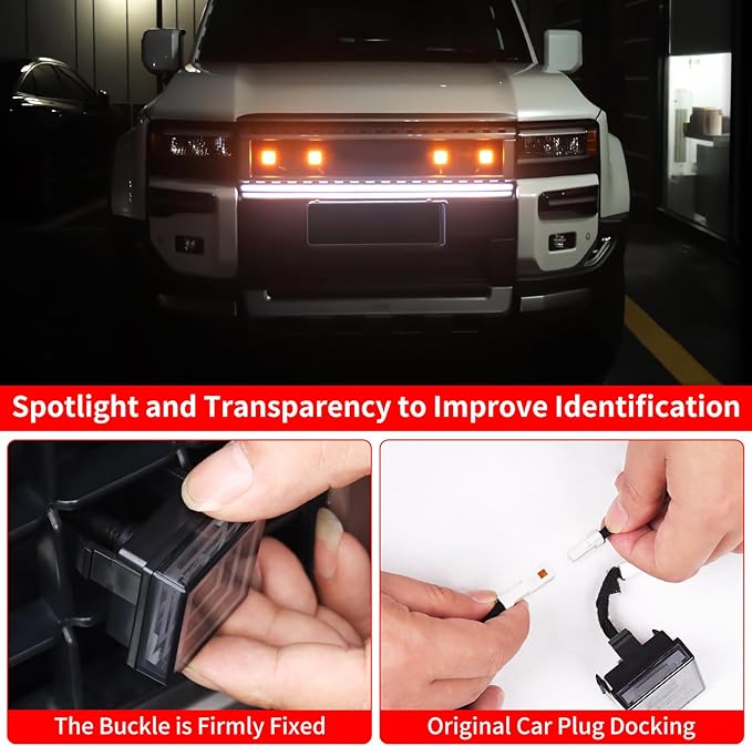 4 Pcs Front Grille Decorative Lamp Suitable for 2024-2026 Toyota Land Cruiser 250 1958 Prado Lc250 Projection Lens Spotlight LED Lamp 2025 Land Cruiser Accessories (Small Yellow Light)