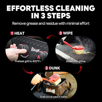 Feasto Bristle Free Grill Brush with Scraper for Outdoor Grills, Reinforced Steam BBQ Cleaning Brush with Replaceable Cleaning Head, Safe Grill Cleaner for Cast Iron & Stainless Steel Grates, Red