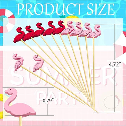 150 PCS Cocktail Picks Cute Flamingo Handmade Sticks Wooden Fruit Toothpicks Party Decorations Appetizer Skewers for Valentine's Day