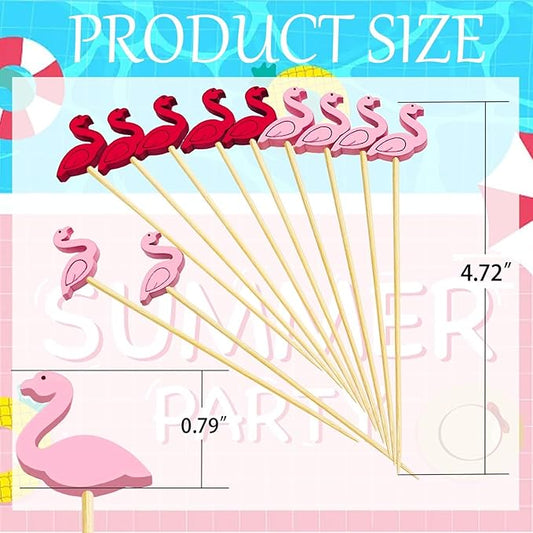 150 PCS Cocktail Picks Cute Flamingo Handmade Sticks Wooden Fruit Toothpicks Party Decorations Appetizer Skewers for Valentine's Day