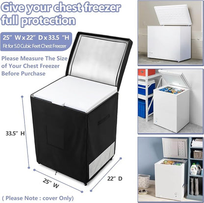 Deep Freezer Covers for Outside,Heavy Duty 600D Durable Chest Freezer Cover Waterproof,Outdoor Freezer Covers for Outside 5.0 Cubic Feet Chest Freezer,Top Can Be Opened(25"W x 22"D x 33.5"H,Black)