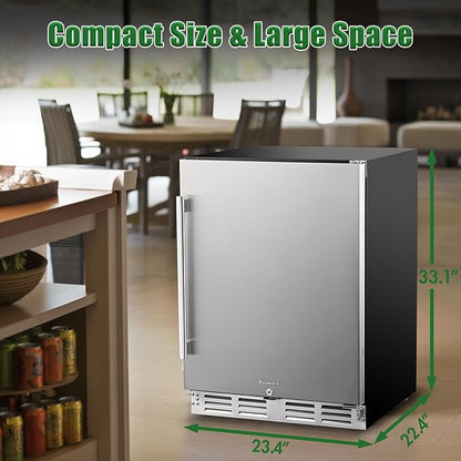 Kalamera Beverage Refrigerator, 24 inch Under Counter Drink Cooler for 154 Cans 32-41℉ Temperature Range, Built-in or Freestanding Ooutdoor Fridge with Stainless Steel Door