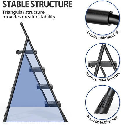 KINGRACK 4 Step Ladder, Folding Step Stool with Anti-Slip Pedals | Heavy Sturdy Steel ladder with Handrail, Safe-Lock Design, Multi-Purpose, Home, Kitchen, Pass 500lbs Load Testing, Black