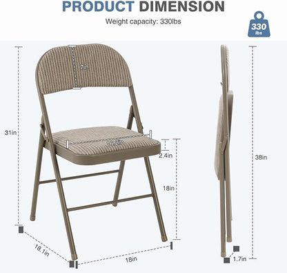 DUMOS 6 Pack Folding Chairs with Padded Cushion and Back - Fabric Stackable Portable Dining Chairs Set, for Home and Office, Conference, Wedding, Party, Patio, Garden, for Indoor Outdoor, Khaki