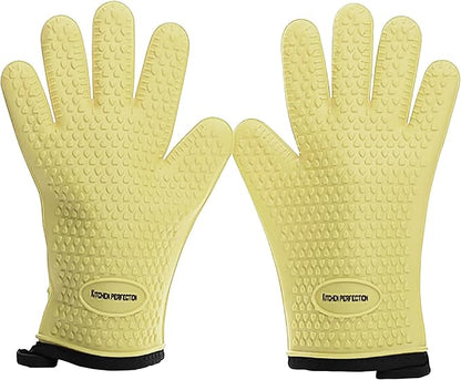 KITCHEN PERFECTION Silicone Smoker Oven Gloves For Women -Extreme Heat Resistant BBQ Gloves -Handle Hot Food Right on Your Smoker Grill Fryer|Waterproof Oven Mitts Grill Gloves |Superior Set+3 Bonuses