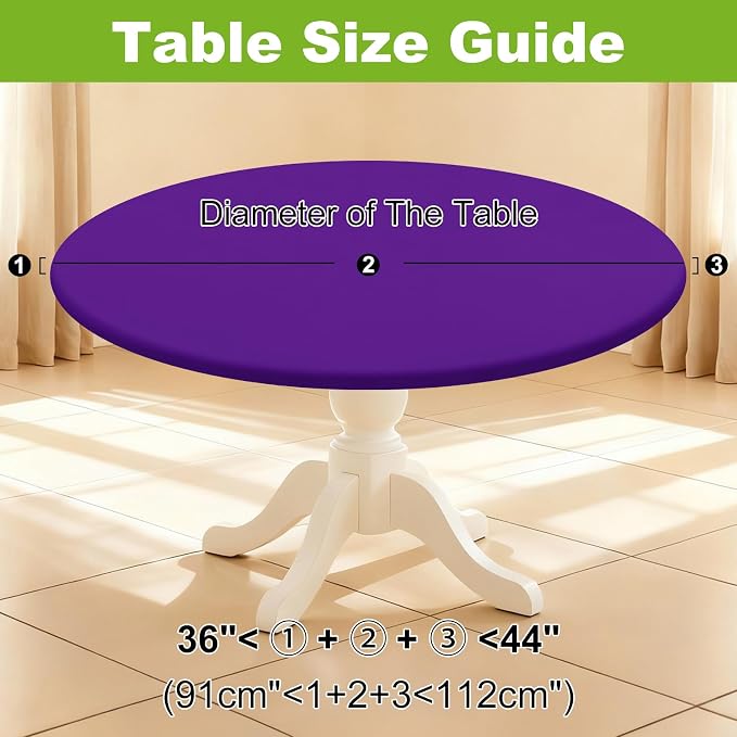 Smiry Round Spandex Tablecloth, Elastic Fitted Washable Tablecloths for 36"-44" Tables, Waterpoof Stretch Picnic Table Cover for Dining, Indoor and Outdoor, Purple