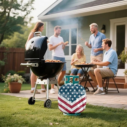 Dual Propane Tank Cover 20lb for 4Th of July Gas Tank Cover Outdoor 600D Heavy Duty Waterproof Covers Fits Standard 20 lb Cylinder, 13.7'' x 16.5'' USA Flag