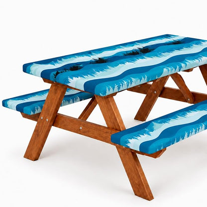 Emwwat Picnic Table Cover with Bench Covers, Waterproof Elastic Corner Fitted Tablecloth for 6 Foot Rectangle Tables, Washable Camping Table Cover Set for Picnic Outdoor BBQ (Blue, 72in)