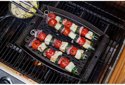 Lodge Pre-Seasoned Cast Iron Rectangle Grill Topper - Use on the Grill - Grilling Pan Designed to Protect Food from Falling Through the Grate - Cast Iron 15 Inch (Pack of 3)