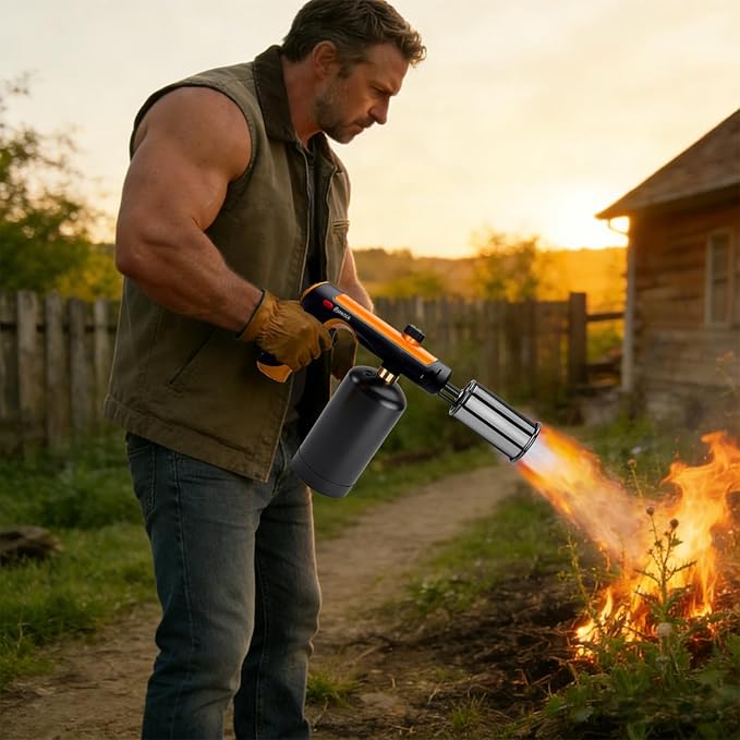 Propane Torch Gun With One-Touch Max Fire, Adjustable Kitchen Torch, Powerful Propane Torch With Many Safety Features(Tank Not Included)