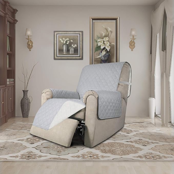 Easy-Going Reversible Couch Cover, Recliner 19 in, Light Gray/Ivory | Machine Washable Slipcover For Dogs, Water Resistant Furniture Mat For Living Room, Non-Slip Sofa Cover, Pet Friendly