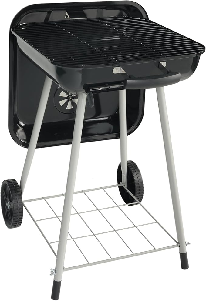 17.5 Inch Portable Charcoal BBQ Grill with Wheels - Durable Outdoor Barbecue for Patios, Beaches & Camping - Easy Assembly Black Grill for Perfect Grilling