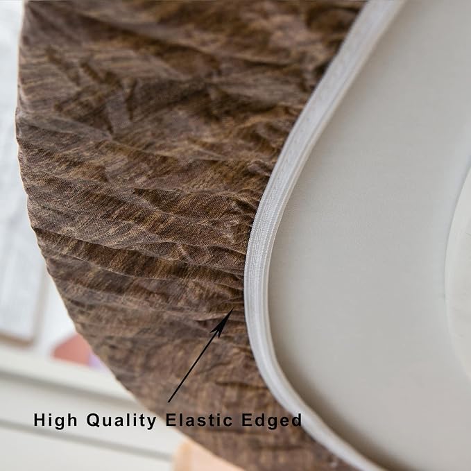 LIBERECOO Oval Tablecloth Vinyl Fitted Elastic Edge with Flannel Backing - Fits 48 x 68 Inch Oval Table - Walnut Wood Pattern - Waterproof Wipeable Table Cover
