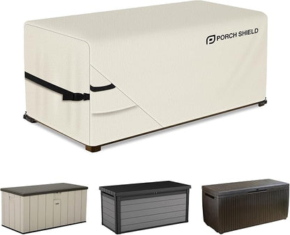 Porch Shield Patio Deck Box Storage Cover - 600D Outdoor Waterproof Cover for 150-230 Gallon Box Tear Resistant Rectangular Fire Pit Table Covers 61 x 28 x28 inch Beige