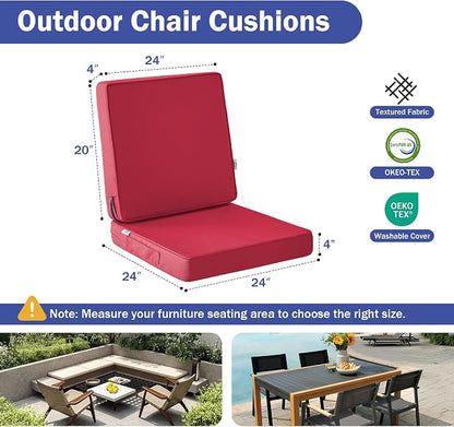 IPYNBAP Outdoor Cushions, Outdoor Chair Cushions 24x24x4 Inch, Cushions for Outdoor Furniture with Removable Cover, Waterproof & Fade Resistant Outdoor Seat Cushions for Patio, Lawn, Burgundy