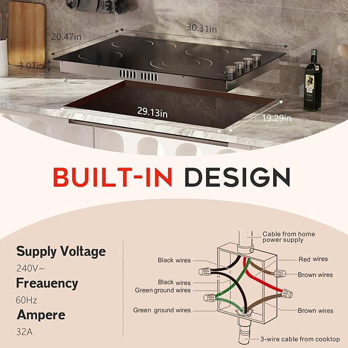 Electric Cooktop 30 Inch Hobsir, 4 Burner Electric Stove Top 6700W, Dual-Ring Burner & Oval Burner, 9 Power Level, 30 Inch Cook top with Safety Lock, Timer, Silver Knob
