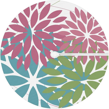 Round Tablecloth with Umbrella Hole and Zipper Elastic Fitted Table Cloth 36"-44" Oil-Proof Waterproof Patio Table Cover for Outdoor Picnic Party, Spring Summer Geometric Elegant Pink Green