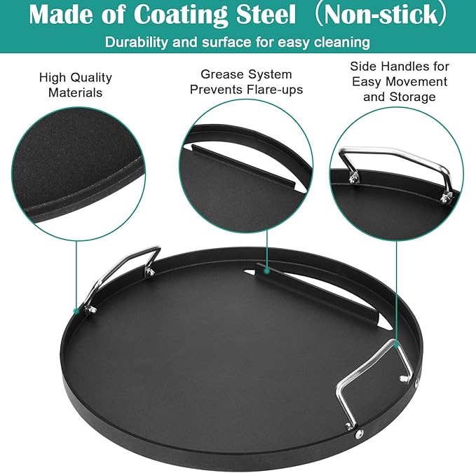Full-Size Griddle Insert for Akorn Kamado Ceramic Grill, Pit Boss K24, Louisiana Grills K24, Flat Top Griddle for Char-Griller 16620/6719/ E56720/ 6520/16820/ 6020 Kamado Grill.