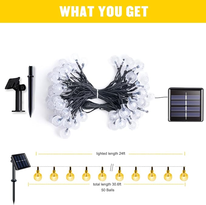 JMEXSUSS 2 Pack Solar String Lights Outdoor, 60 LED, Crystal Globe | Outdoor Waterproof, Warm White, 8 Modes Solar Christmas Lights for Garden Patio Yard Tree Party Christmas Decorations