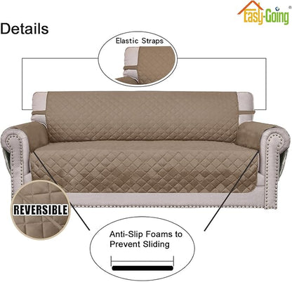 Easy-Going 4 Seater Sofa Slipcover Reversible Sofa Cover Water Resistant Couch Cover with Foam Sticks Elastic Straps Furniture Protector for Pets Children Dog Cat (XX-Large, Beige/Beige) | XX-Large Sofa, Washable Slipcover For Dogs, Water Resistant Mat...