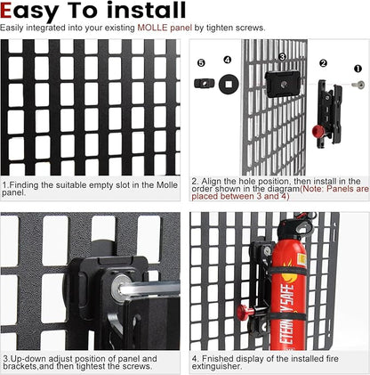 Molle Panel Fire Extinguisher Mount - Tactical Car Quick Release Fire Extinguisher Bracket Accessories Mounting Bracket Kits Fits 1-2 in Slots Holes for Trucks Vehicles Gear Molle Accessories